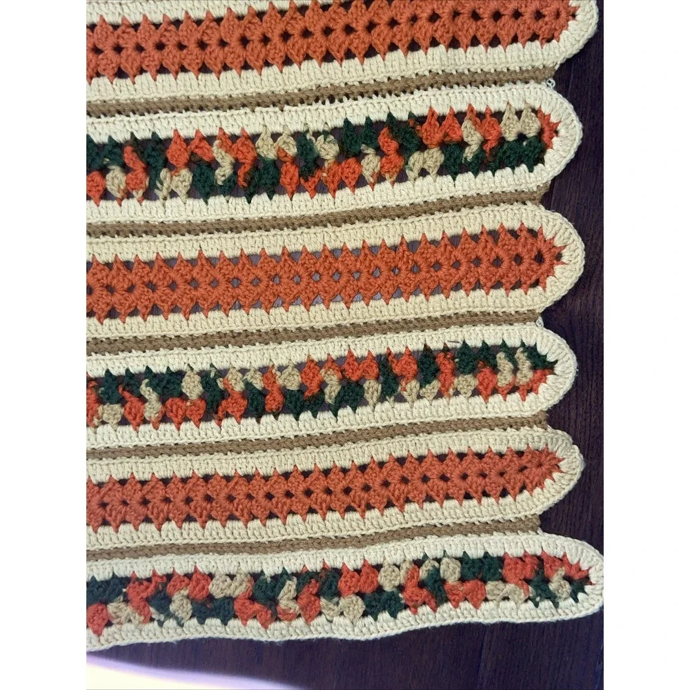Vtg Granny Afghan‎ Crochet Knit Throw Blanket 61X57 Fall Colors Homemade Cozy